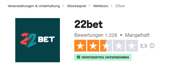 22bet Trustpilot Bewertungen